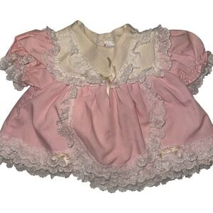 Vintage Baby Dress Size 3-6 months Lace Ruffles Pink Ivory